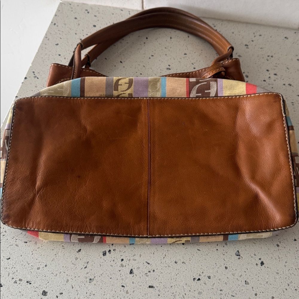 Fossil VINTAGE Textile and Leather Trim Striped Multicolor Shoulder HandBag GUC - Picture 11 of 13